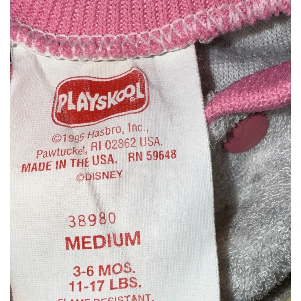 Vintage Playskool Terry Cloth Jump Suit Baby 3-6 Months Gray Pink Minnie‎ Mouse